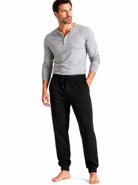 HeatKeep Men’s Thermal Lounge Jogger Pants Black Soft Insulated Cozy—M